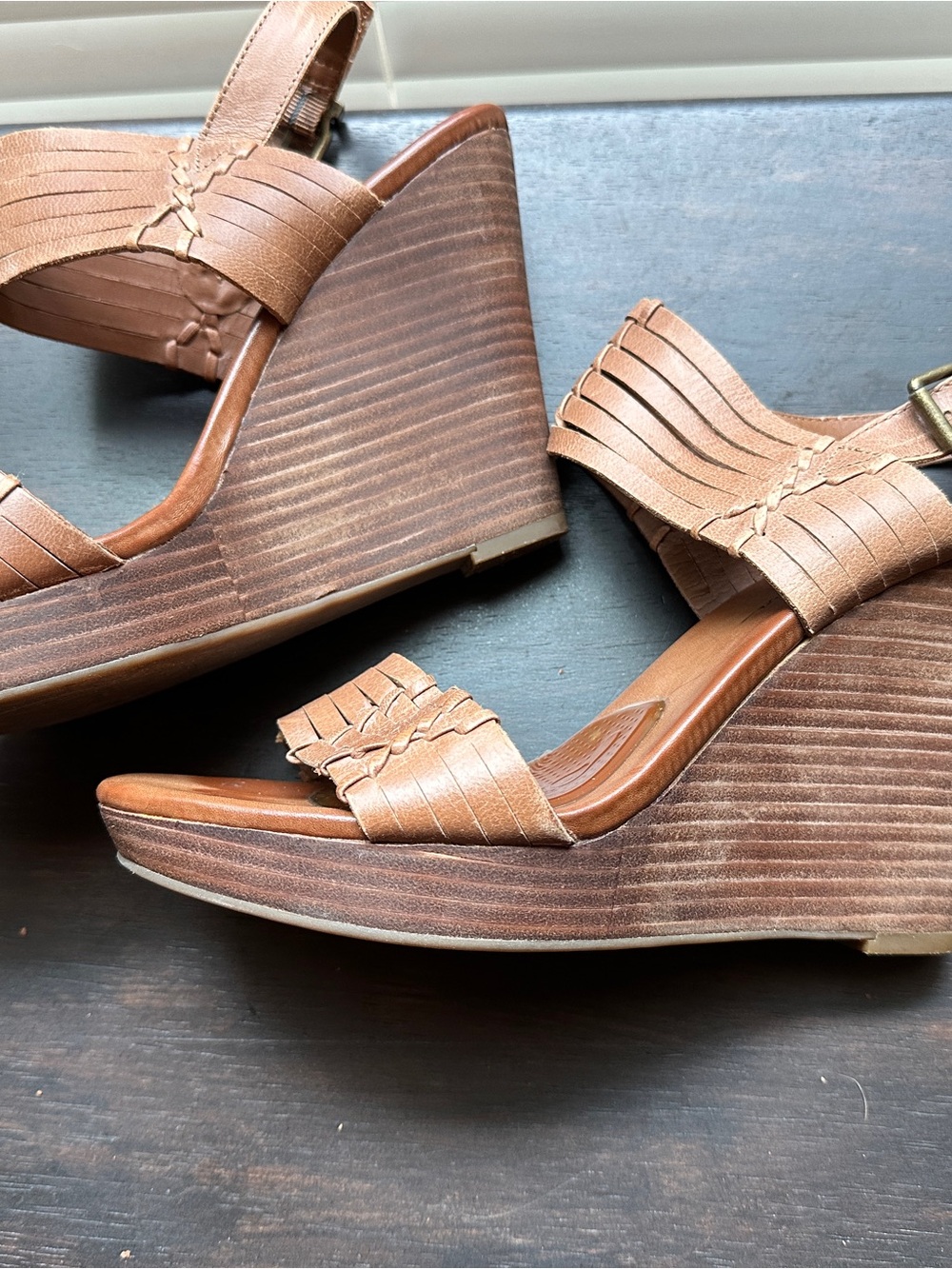 Woven Strap Tan Wedge Sandals - Size 9 Women’s - Picture 8 of 9